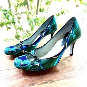 ❤️ Authentic Vintage Emilio Pucci Heels Women Size 37.5 Designer Satin Shoes GUC